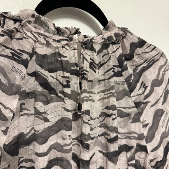 NWOT AllSaints Thallo Oniyuri Ruffle Smocked Top - Striped Patterned Blouse - Picture 8 of 11